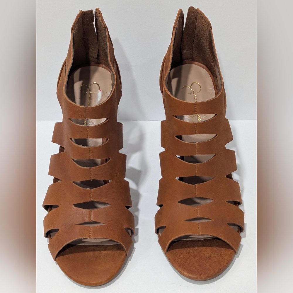 New Jessica Simpson Cognac Cutout Peep-Toe Women’s Sandals Size 11